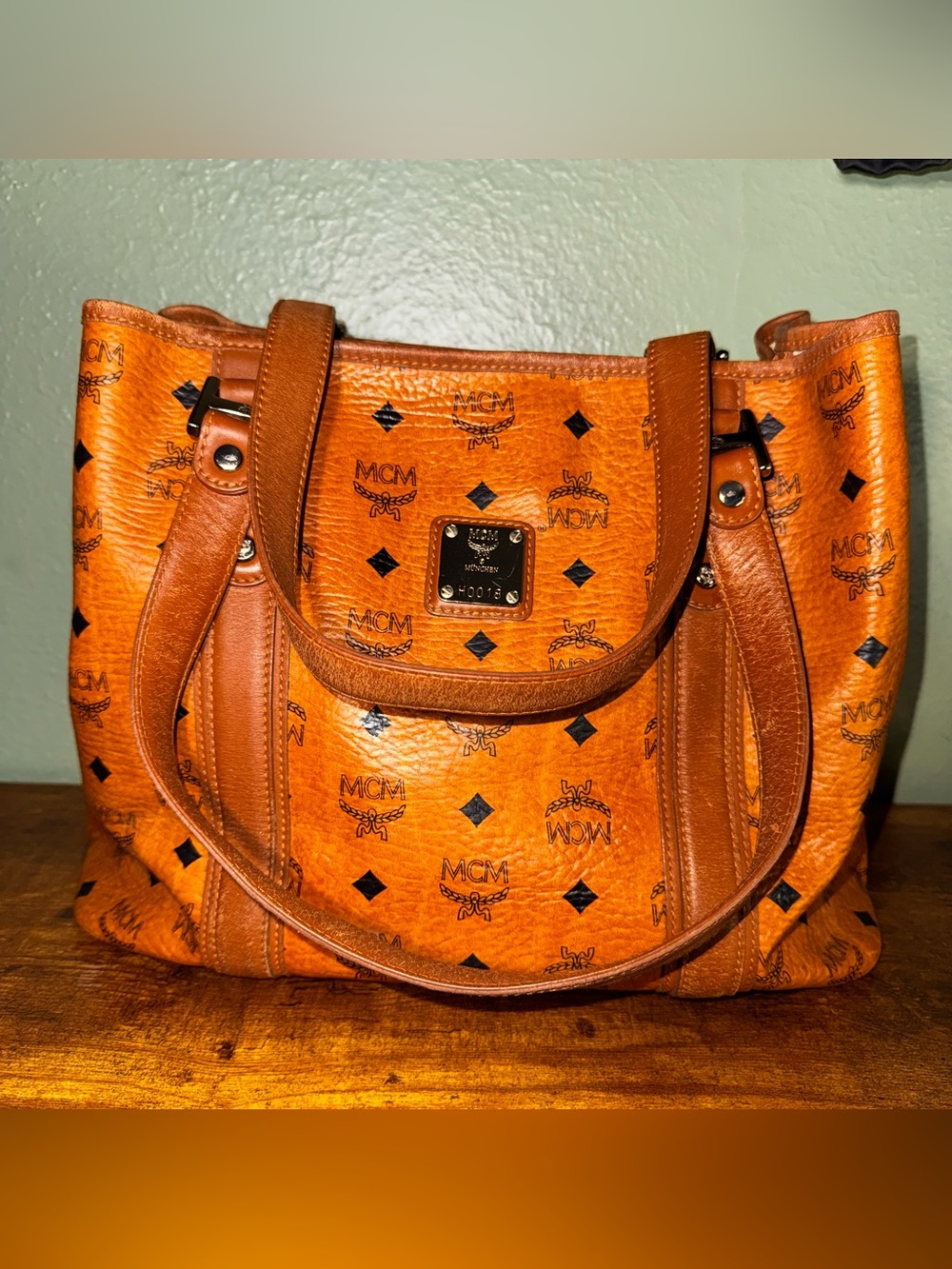 MCM Cognac Visetos Monogram Tote Shoulder Bag